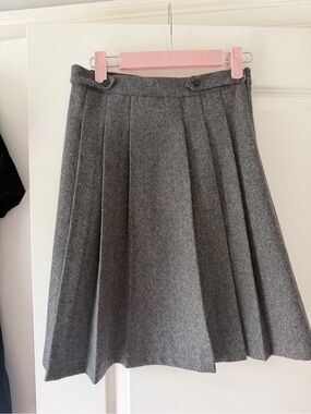 Girls' Pleated Grey Wool-Blend Skirt